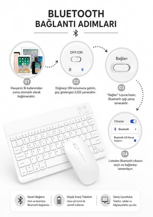 Klavye & Mouse Seti Akıllı Cihazlar İçin Mükemmel Uyum Windows Android İos