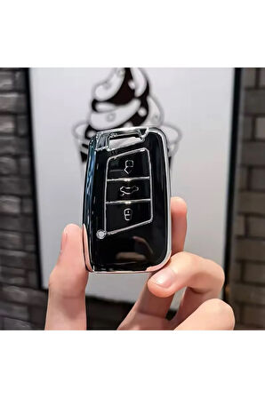 Skoda Superb Anahtar Kılıfı Siyah-Silver 2015-2023