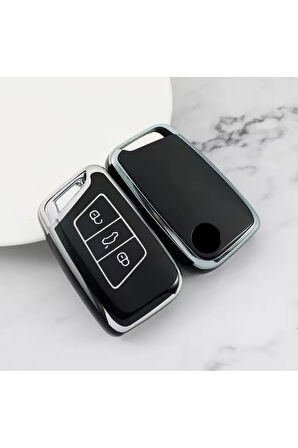 Skoda Kodiaq Sustasız Anahtar Kılıfı Siyah-Silver