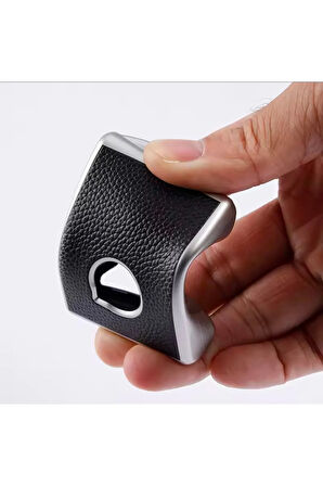 S90 Uyumlu  Anahtar Kılıfı Deri Görünümlü Siyah Gümüş