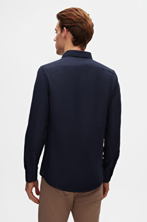 Ds Damat Slim Fit Lacivert Oxford Düğmeli Yaka Kolay Ütülenebilir Nakış Detaylı Pamuklu Gömlek 4HC02ORT03265