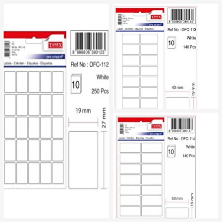 Tanex Ofc-112-113-114 Beyaz Ofis Etiketi 100 Ad-10-lu Poşet X 3