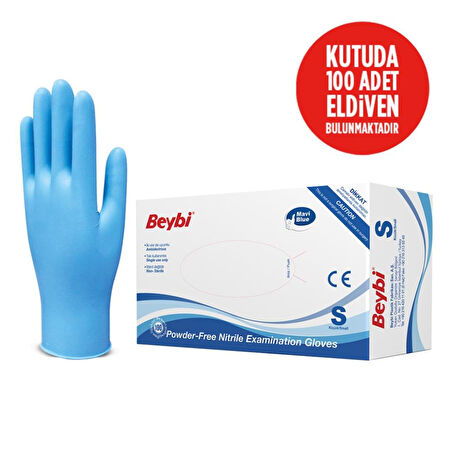 Beybi Nitril Pudrasız Mavi Muayene Eldiveni 100' lü Paket Small 