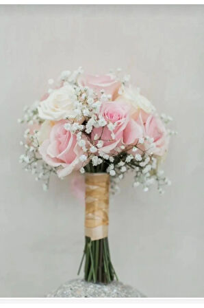 pembe guller soft gelin buketi