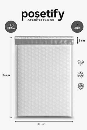 Balonlu Beyaz Kargo Poşeti 18x23+5 cm | 140 gr Bantlı Patpatlı Kargo Poşeti | 5’li E-Ticaret Poşeti