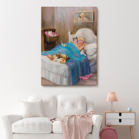 Dianne Denge'in Kedi Sever Yaşlı Kadın Mutluluğun Resmi Tablosu-6383