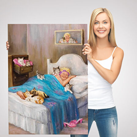 Dianne Denge'in Kedi Sever Yaşlı Kadın Mutluluğun Resmi Tablosu-6383