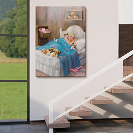 Dianne Denge'in Kedi Sever Yaşlı Kadın Mutluluğun Resmi Tablosu-6383