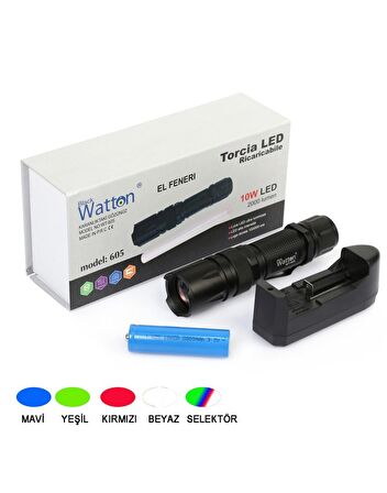 WATTON WT-605 10W 2000 LÜMEN 4 RENK GÜÇLÜ EL FENERİ