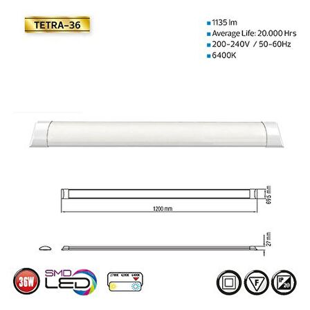 Horoz 120 CM 36 Watt Yatay Ledli Bant Armatür Beyaz Renk Çeşidi (1 Yıl Garantili)-(4 Adet Satışımız)