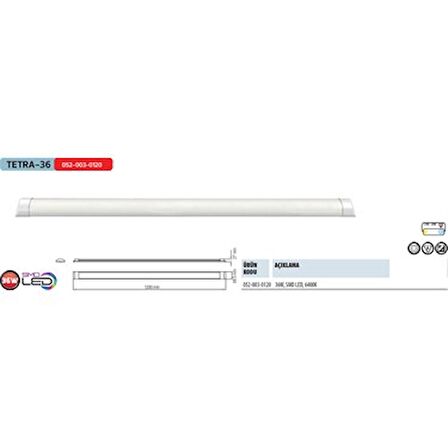 Horoz 120 CM 36 Watt Yatay Ledli Bant Armatür Beyaz Renk Çeşidi (1 Yıl Garantili)-(4 Adet Satışımız)