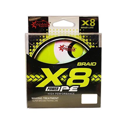 Captain X8 Power PE İp Misina 0,08mm 150mt Lemon Yellow