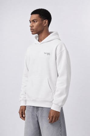 Erkek Carpet Patch Detaylı Oversize Hoodie Ekru