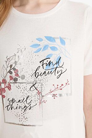DeFacto Regular Fit Bisiklet Yaka Çiçek Baskılı Kısa Kollu Tişört F6329AX25HSER105