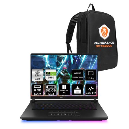 Asus ROG Strix G16 Ultra 9 275HX 8GB 512GB SSD RTX5090/24GB 175W 240HZ 16'' 2.5K W11P Gaming & PER4