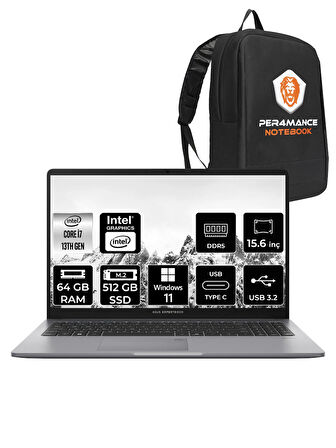 Asus ExpertBook P1 Intel Core i7 13620H 64GB 512GB SSD 15.6" FHD W11H Taşınabilir Bilgisayar & PER4 Çanta