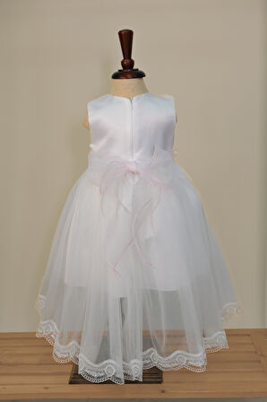 Kız Çocuk Karpuz Kollu Pembe Çiçekli Abiye Elbise 9-36 Ay