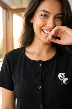 Kadın Ayıcık Desenli Bambu Viskon Kısa Kollu Yumuşak Soft Örme Pijama Takımı