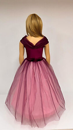 Kız Çocuk Kostüm Mor Rapunzel   Düşük Omuz Detaylı Kasnaklı Kabarık Kostüm 3-8 Yaş