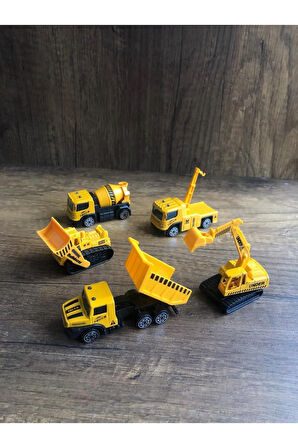 Oyuncak Metal İş Makinaları Seti 5'li Oyuncak Iş Makinaları Kamyon Çekici Mikser Kepçe Ekskavatör