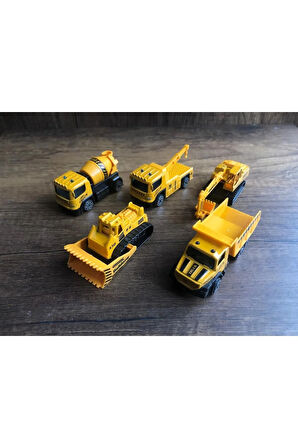 Oyuncak Metal İş Makinaları Seti 5'li Oyuncak Iş Makinaları Kamyon Çekici Mikser Kepçe Ekskavatör