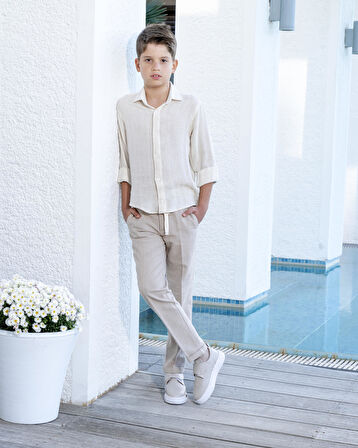 Erkek Çocuk Takım Elbise 3'lü Spor Takım Yelek-Pantolon-Gömlek 3-14 Yaş 