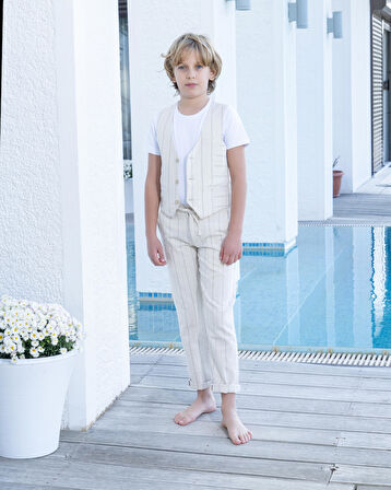 Erkek Çocuk Takım Elbise 3'lü Spor Takım Yelek-Pantolon-Tişort 3-14 Yaş 