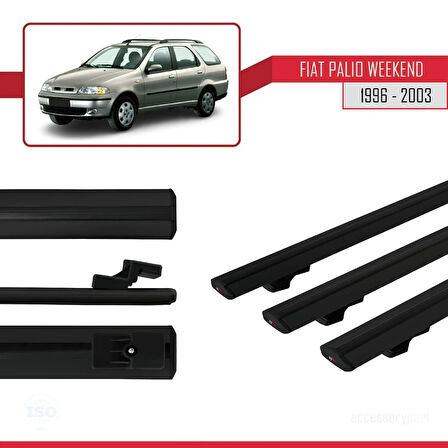 Fiat Palio (178) Weekend 1996-2003 Arası ile Uyumlu BASIC Model Ara Atkı Tavan Barı Siyah 3 Adet