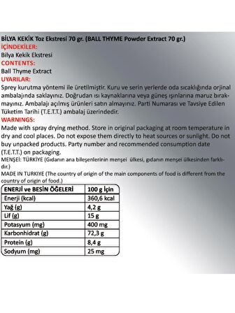 Bilya Kekik Toz Ekstresi 70 gr. Cam Kavanoz