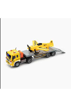 Sürtmeli Sesli Işıklı Uçak Taşıyan Tır 1:16 Oyuncak Uçak Oyuncak Araba Kamyon