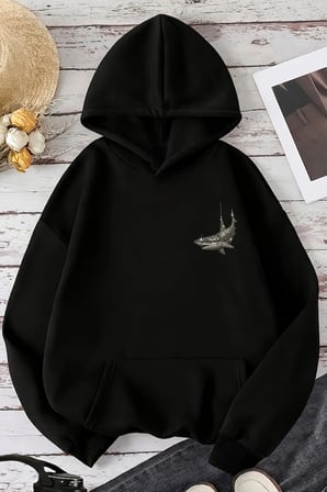 Unisex KopekBalıgı Baskılı Oversize Hoodie Kapüşonlu Sweatshirt