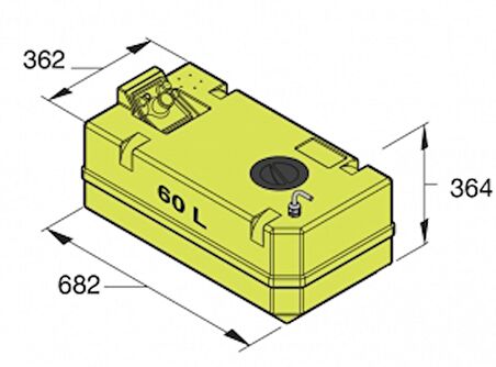 Vetus su tankı. Polietilen. Ø38 mm dolum ağızı, Ø 16mm havalandırma 60 Litre