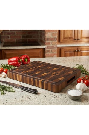Tik Chef Kesme Tahtası Large Boy ENDGRAIN 35×25×4 cm Masif Ahşap Doğrama tahtası Sunum Tahtası