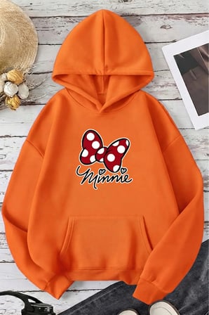 Unisex Minnie Baskılı Oversize Hoodie Kapüşonlu Sweatshirt