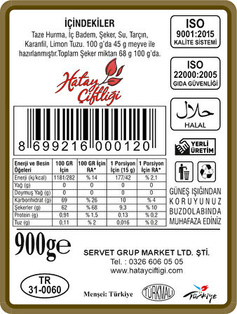 Hurma Reçeli (Tatlısı) 900Gr