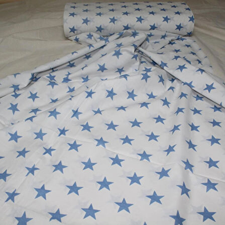 Nevresimlik Kumaş 100*240 cm Mavi Yıldız Desenli Metrelik Çarşaf Yastık Ev Tekstil Kumaşı