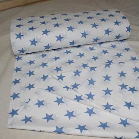 Nevresimlik Kumaş 100*240 cm Mavi Yıldız Desenli Metrelik Çarşaf Yastık Ev Tekstil Kumaşı