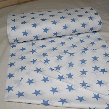 Nevresimlik Kumaş 100*240 cm Mavi Yıldız Desenli Metrelik Çarşaf Yastık Ev Tekstil Kumaşı