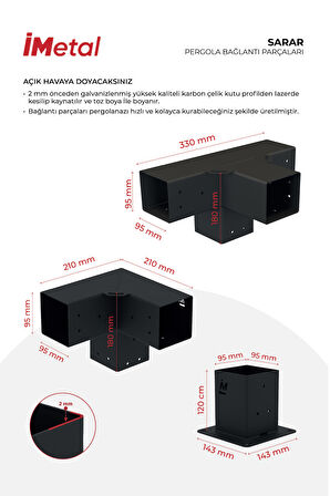 İmetal Sarar İki Bölümlü Hazır Ahşap Pergola Bağlantı Seti 90x90  mm Ahşaplar için