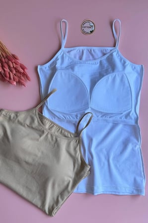Bratique İp Askılı | 3'lü - Ten, Siyah Ve Beyaz -Pamuklu Sütyenli İp Askılı Kadın T-shirt-Atlet
