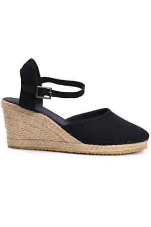 Gerçek Elişi Siyah Kadın Dolgu Topuk Espadril Handmade