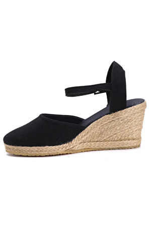 Gerçek Elişi Siyah Kadın Dolgu Topuk Espadril Handmade