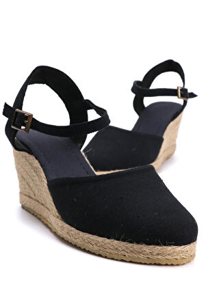 Gerçek Elişi Siyah Kadın Dolgu Topuk Espadril Handmade