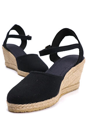 Gerçek Elişi Siyah Kadın Dolgu Topuk Espadril Handmade