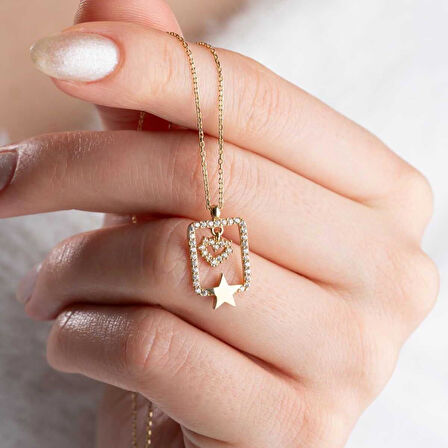 14 Ayar Altın Yıldızlı Aşk Kolye