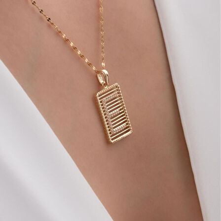 14 Ayar Altın Taşlı Telli E Harf Kolye