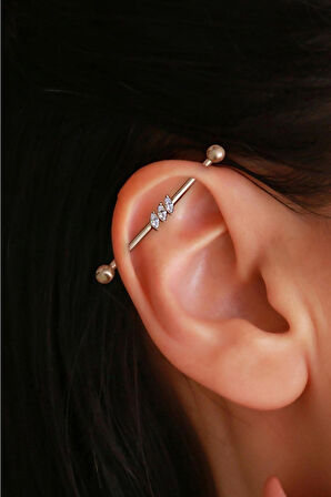 14 Ayar Altın 3 Taşlı Industrial Piercing