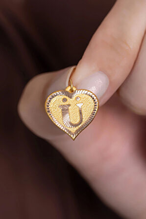 14 Ayar Altın Ü Harfli Nostaljik Kalp Kolye Ucu