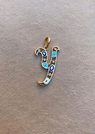 14 Ayar Altın Y Harfli Nazar Boncuklu Göz Kolye Ucu