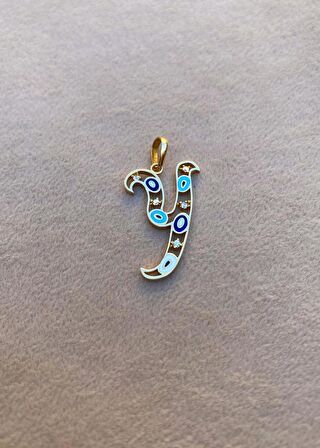 14 Ayar Altın Y Harfli Nazar Boncuklu Göz Kolye Ucu